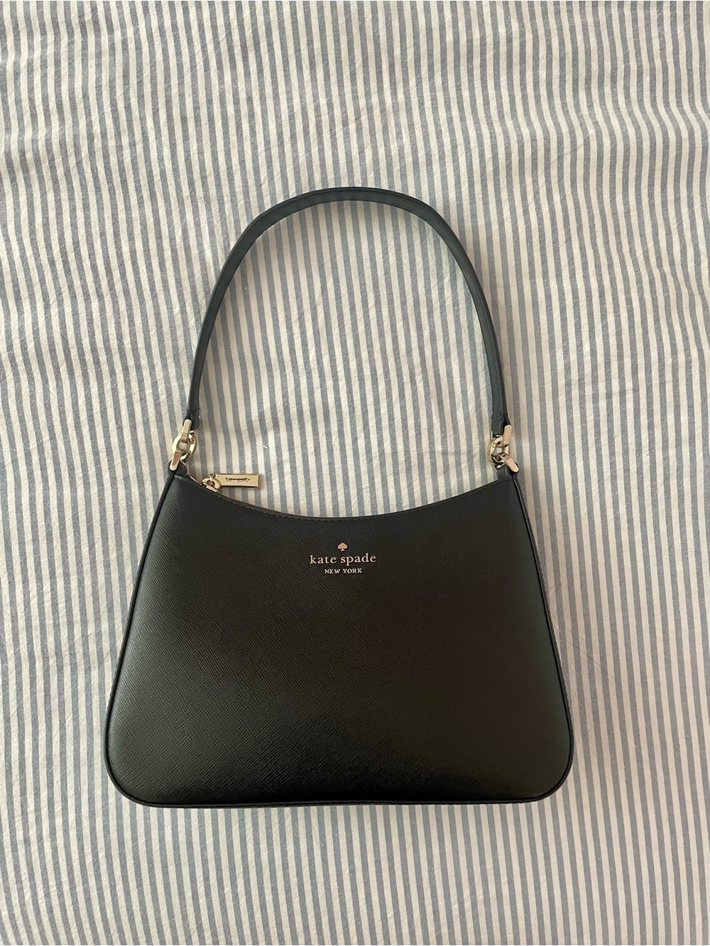 kate spade Black Leather Crescent Shoulder Bag with Gold Hardware